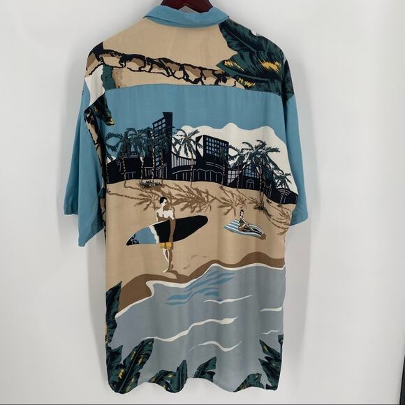 Blue brown Hawaiian shirt beach scene size large - Picture 9 of 10
